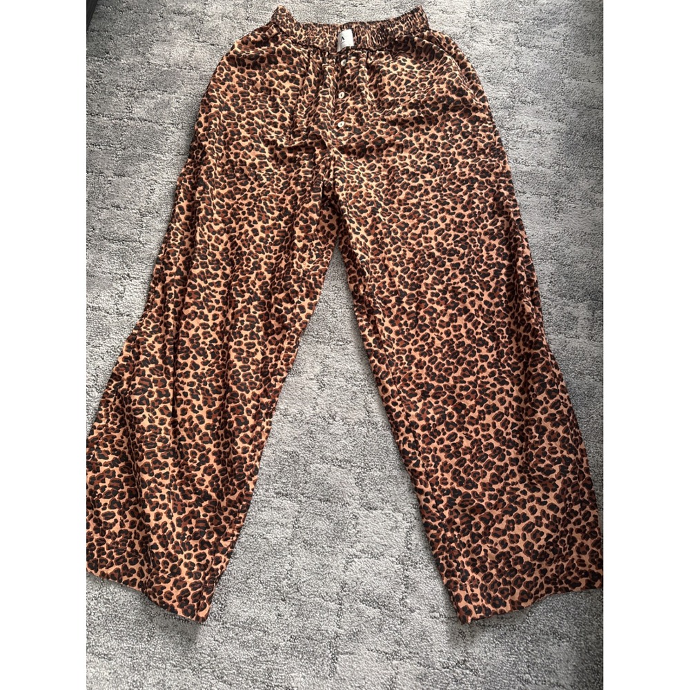 Anthropologie Leopard Print Button Fly Wide Leg Lounge Pants Womens XS